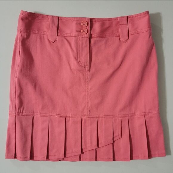 Loft Women's Dark Coral Pleated Cotton Stretch Skirt - Picture 1 of 11